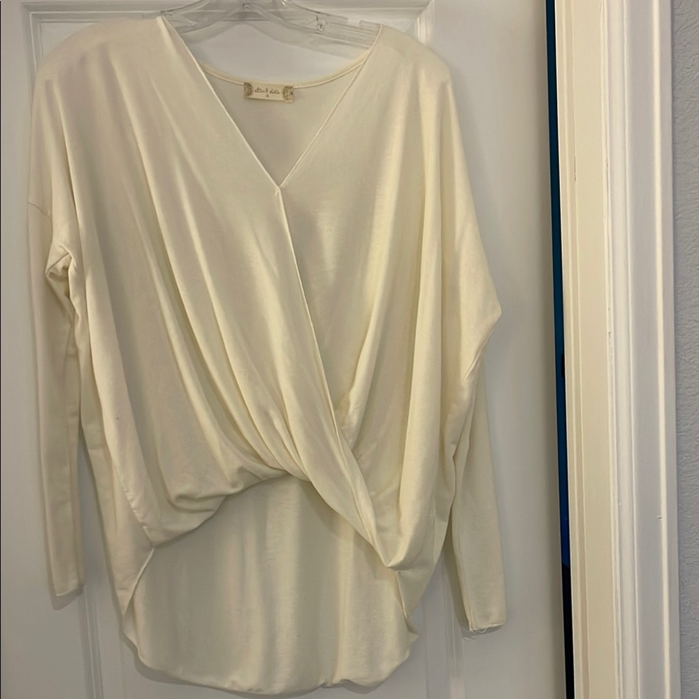 Altar'd State Cream Wrap Blouse with Long Sleeves